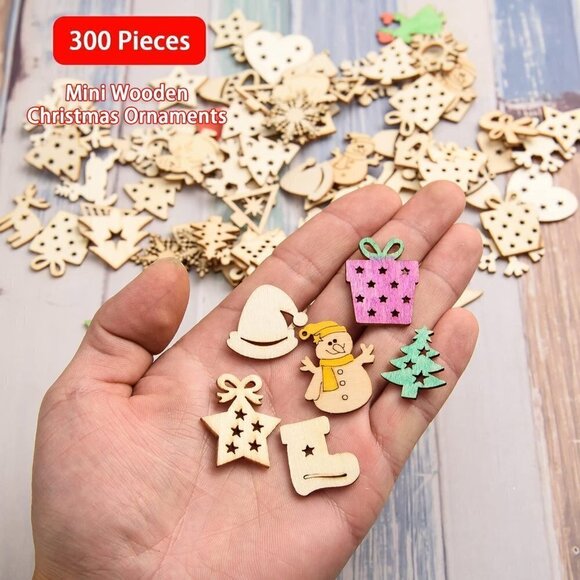 300 Piece Mini Unfinished Wood Christmas Decorations BRAND NEW SEALED. - Picture 1 of 10